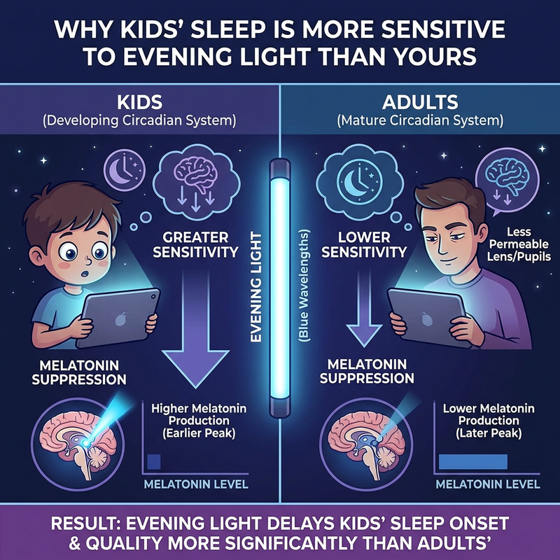 Why Kids' Sleep Is More Sensitive to Evening Light Than Yours